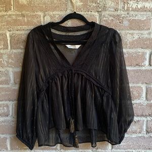 ZARA black sheer blouse with gold detail